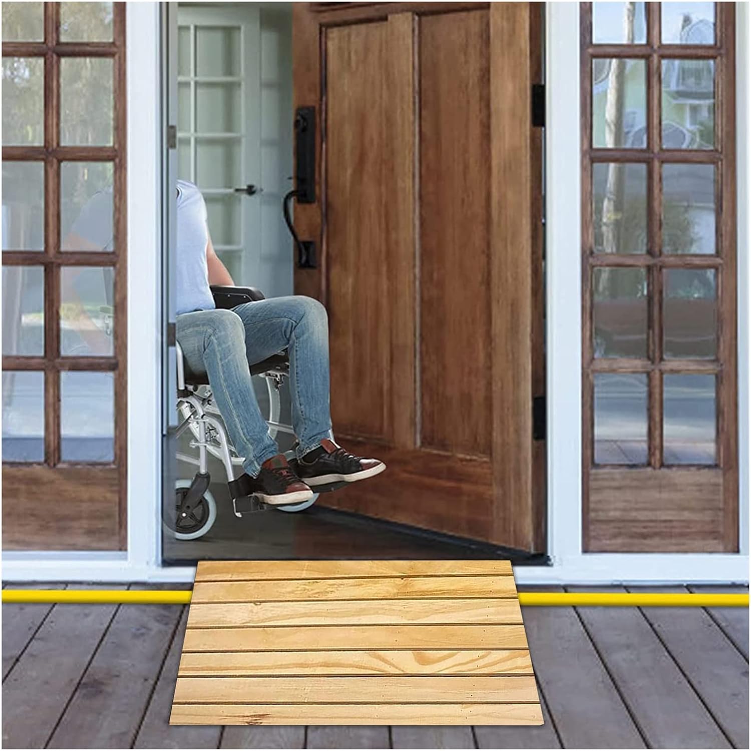 Portable Door Threshold Ramp for Wheelchairs, 5'/6'/7' Rise, Wooden Non-Slip Entryway Transition Ramp for Home/Entryway (Size : 50x45x18cm/19.7x17.7x7in)