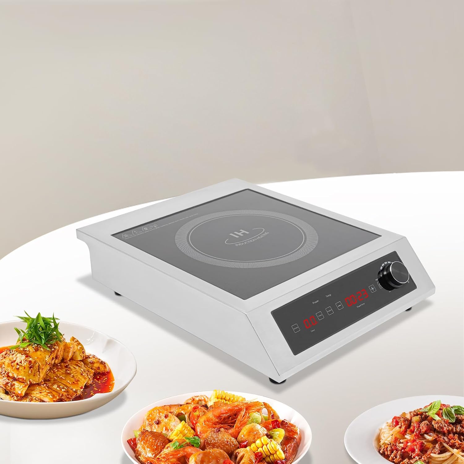 3500W Electric Stove, Commercial Induction Cooktop with LED Digital Display Screen, Single Induction Burner, Overheat Protection Countertop, Knob & Touch Control