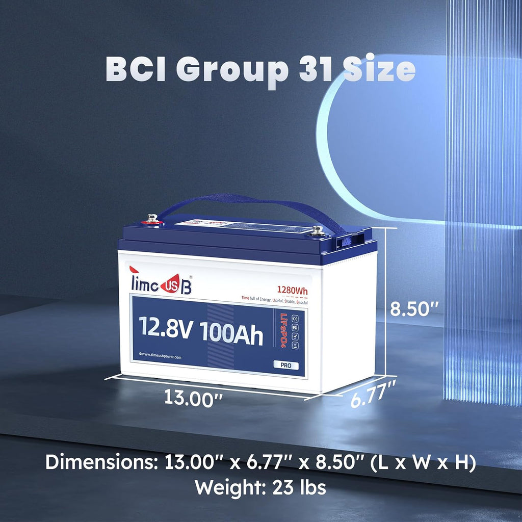 Timeusb 12V 100Ah LiFePO4 Lithium Battery, 4000+ Deep Cycle Lithium Battery, Built-in 100A BMS, Ideal for Trolling Motor, RV, Solar Panel Systems, Off-Grid Applications, Marine Travel Trailer Camp