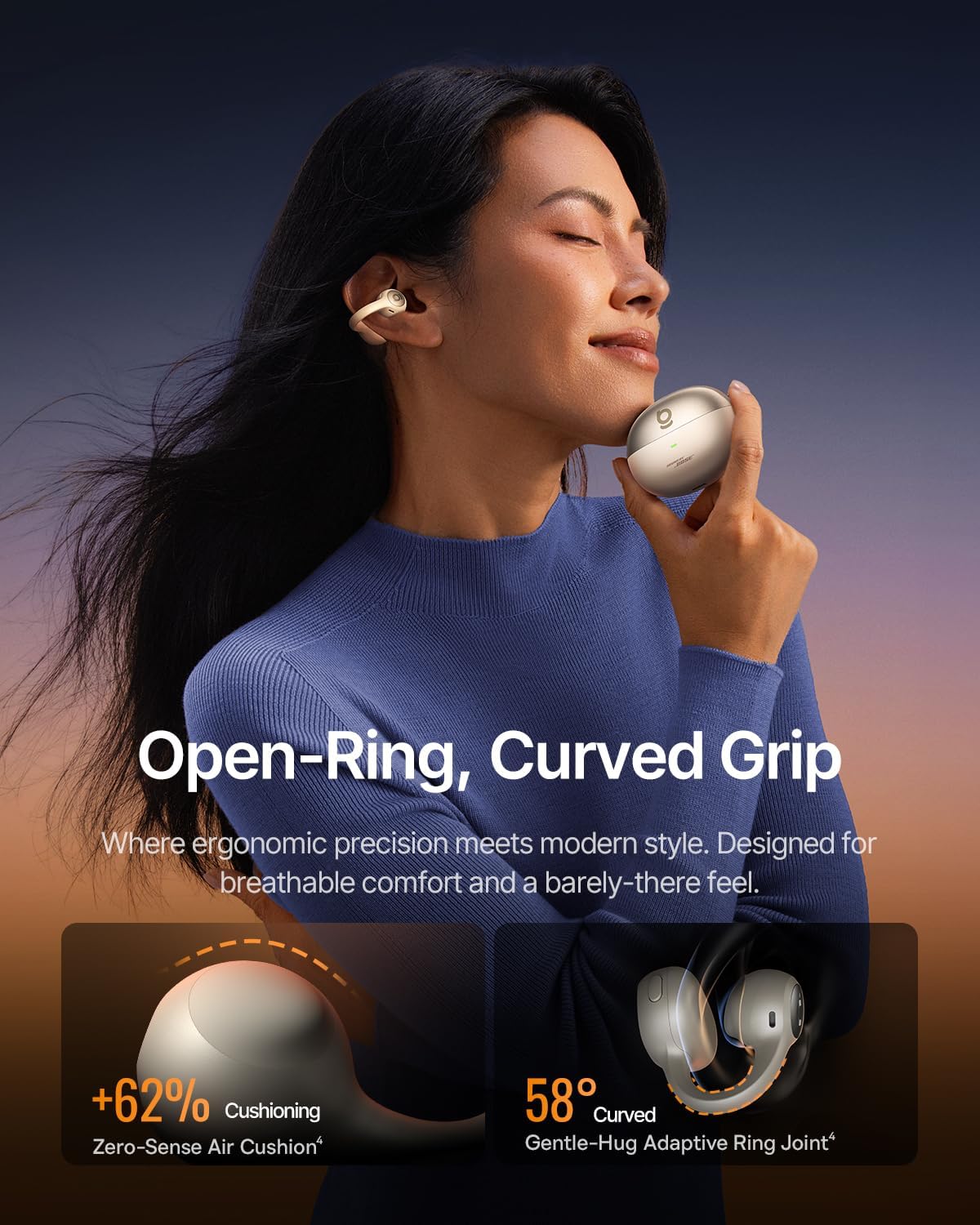 Baseus Inspire XC1 Open Ear Clip-On Earbuds, Sound by Bose, Dolby Audio, Adaptive Tunning Sound, Hybrid 2-Way Driver, Zero-Sense Air Cushion, 4-Mic Adaptive Clear Calls, IP66 Waterproof, 40H Playtime