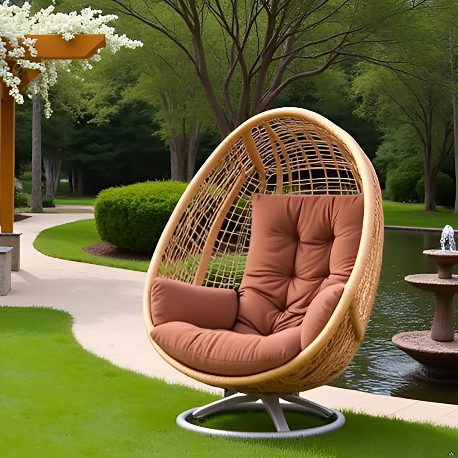 Egg Chair Cushion Replacement, Thickened Hanging Basket Seat Cushions, Indoor/Outdoor Patio Hammock Swing Chair Pad, Washable Egg Swing Cushion Brown