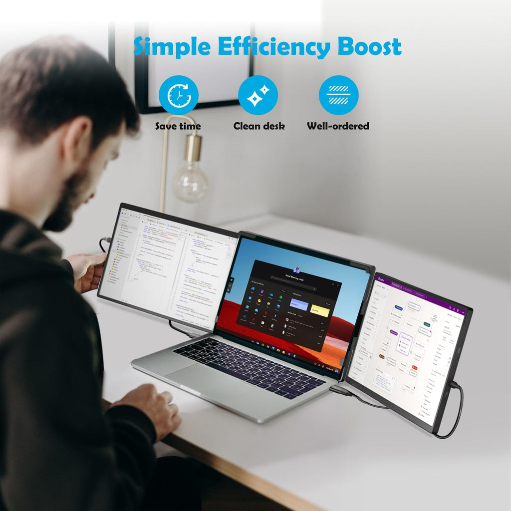 14.1-inch 2K Portable Triple Laptop Monitor Extender (with USB Docking Station) 2240x1400 QHD IPS Foldable Plug and Play Travel Home Office External Screen Compatible with HDMI,USB-A and USB-C