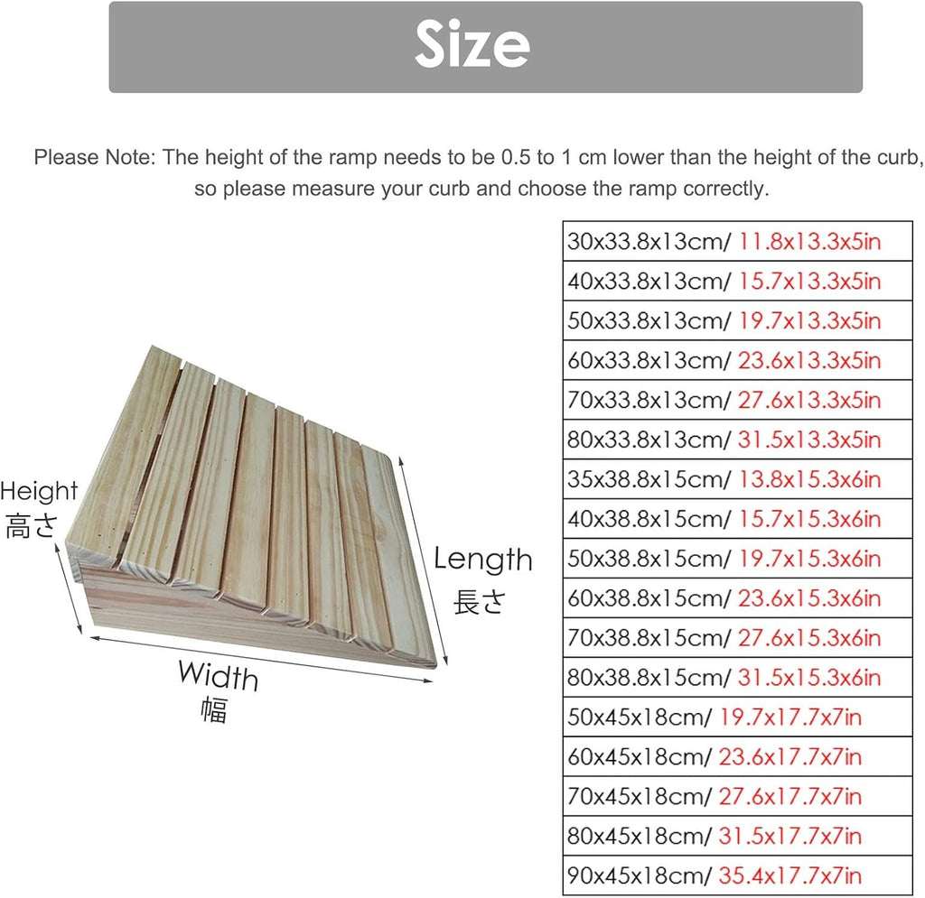 5'/6'/7' Doorway Threshold Ramps, Wooden Anti-Slip Wheelchair Ramps for Home/Front Door/Stairs/Roadside (Size: 60x38.8x15cm/23.6x15.3x6in)