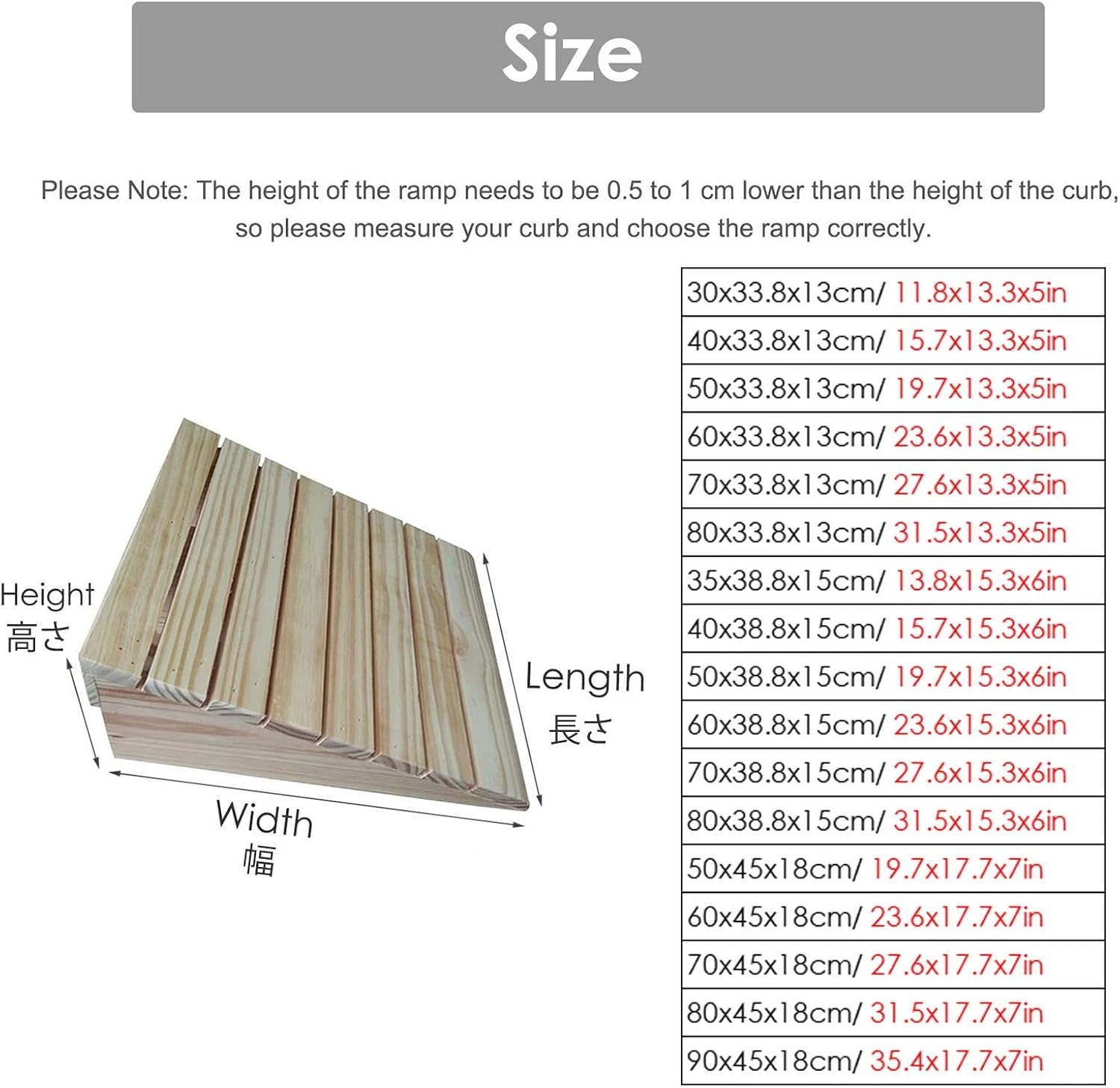 Wooden Threshold Ramps, 5'/6'/7' Rise Doorway Wheelchair Ramps, Non-Slip Entry Ramps for Home/Front Doors (Size : 50x45x18cm/19.7x17.7x7in)