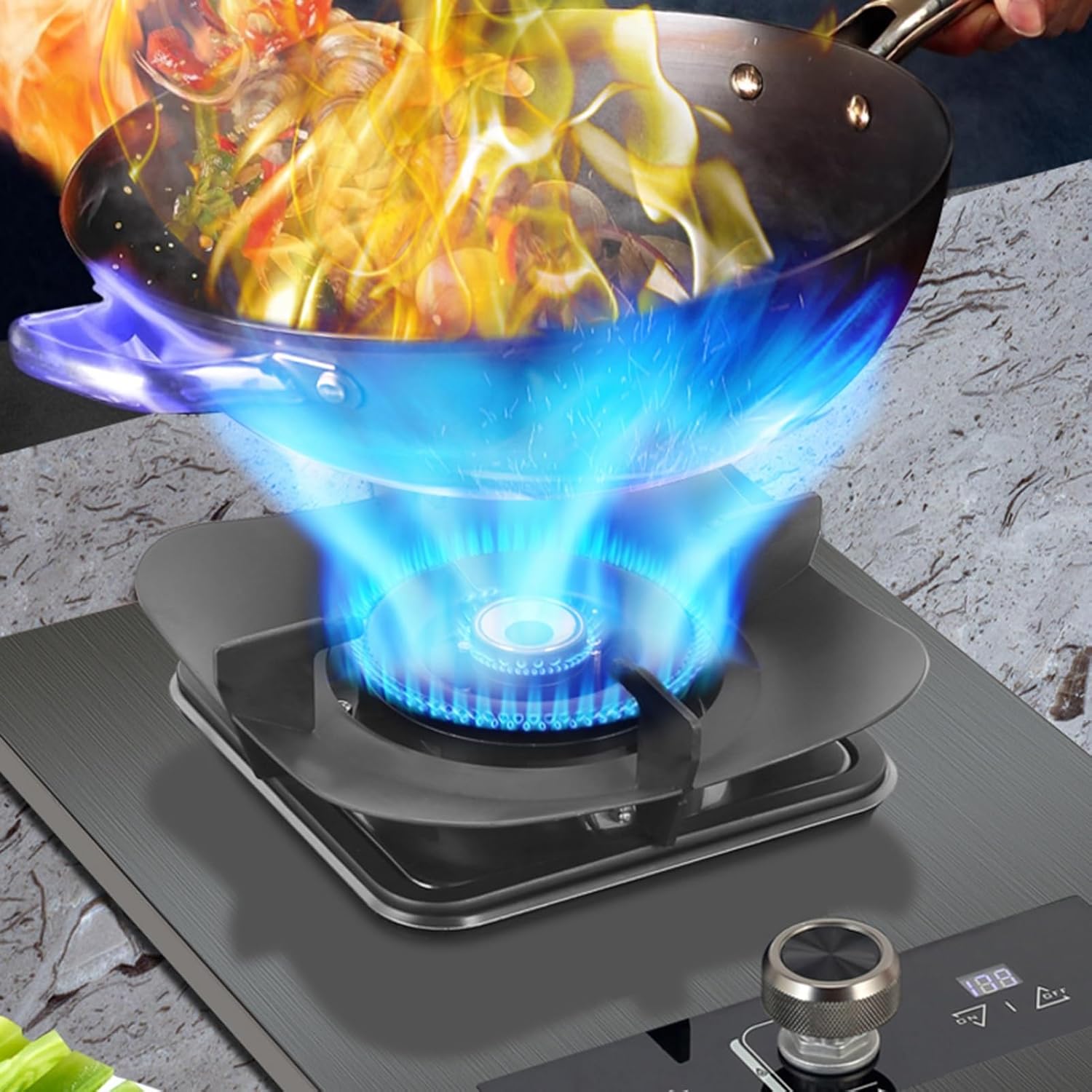 Gas Stove with 1 Burner,5.2KW High-fire Timer,Gas/LP Gas Conversion Stove,Tempered Glass Cast Iron Pot Rack,with Flameout Protection,for Home Kitchen(LPG)