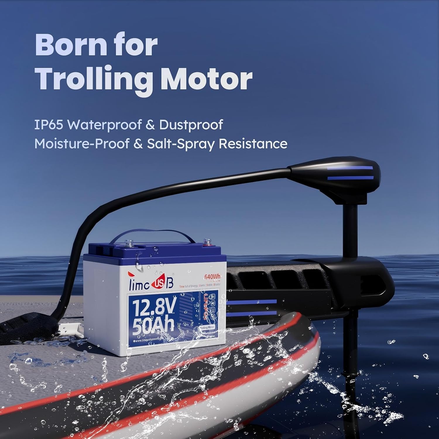 Timeusb 12V 50Ah Trolling Motor Lithium LiFePO4 Battery with Low-temp Protection, Grade A Cells Built-in 50A BMS, 15000+ Deep Cycle Marine Lithium Battery Perfect for Kayak, RV, Camping, Kayak