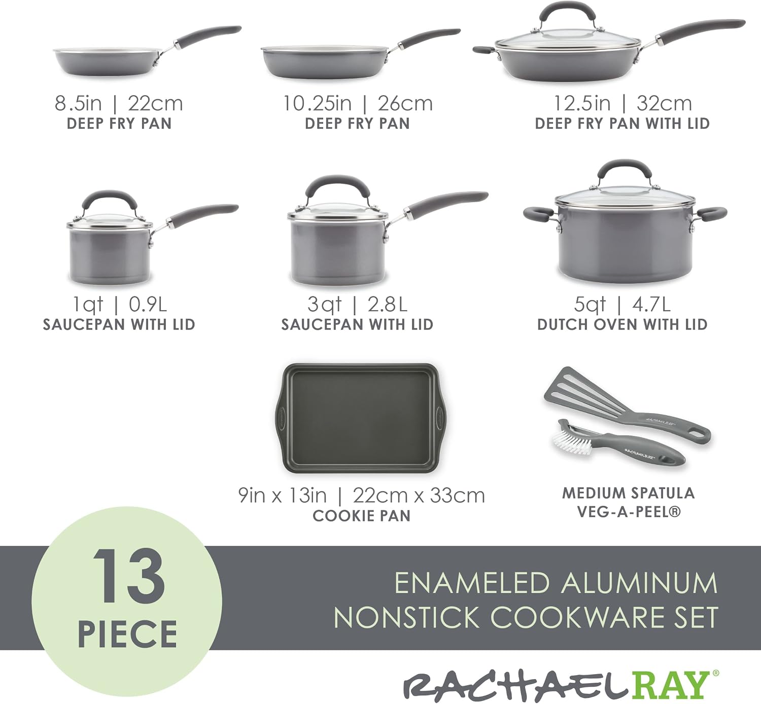 Rachael Ray Create Delicious Nonstick Cookware Induction Pots and Pans Set, 13 Piece - Gray Shimmer