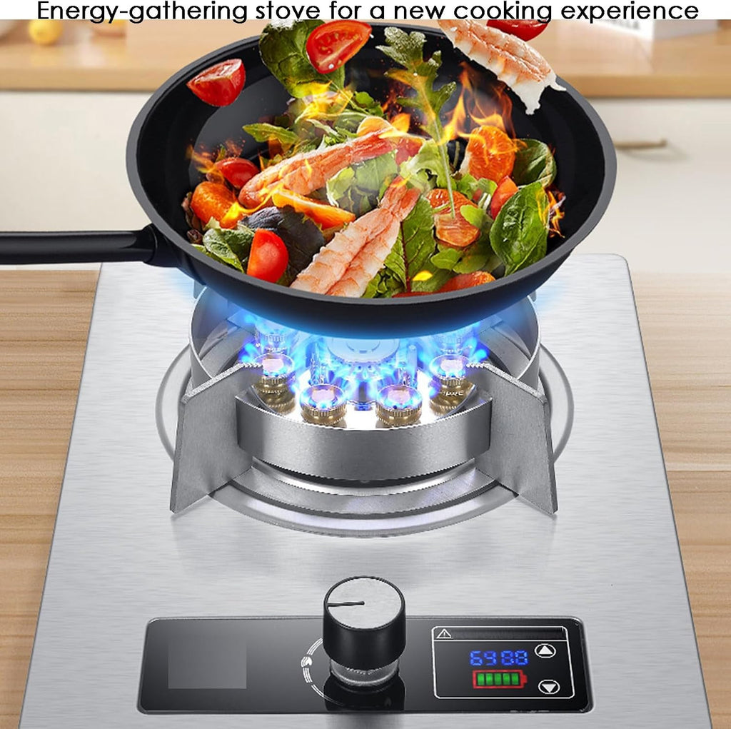 Gas Stove, Timing 1 Burners Gas Hob 9-Cavity Fierce Fire 5.2kw,Desktop and Embedded Dual-use Gas Cooker NG/LPG, for Home Camping Outdoor(NG)