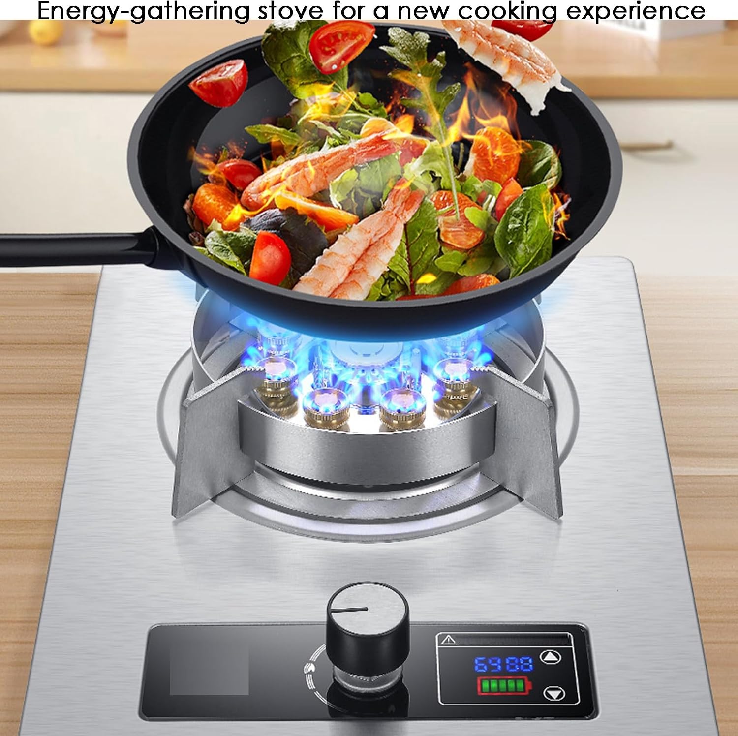 Gas Stove, Timing 1 Burners Gas Hob 9-Cavity Fierce Fire 5.2kw,Desktop and Embedded Dual-use Gas Cooker NG/LPG, for Home Camping Outdoor(NG)