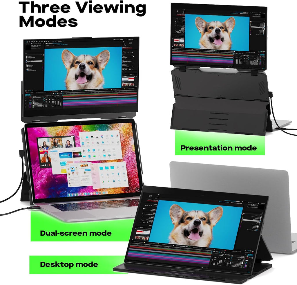 Duex Float Mobile Pixels 15.6' Laptop Screen Extender, 1080P FHD IPS Stacked Portable Monitor, USB C/HDMI Travel Extended Computer Display with Built-in Kickstand,Plug and Play
