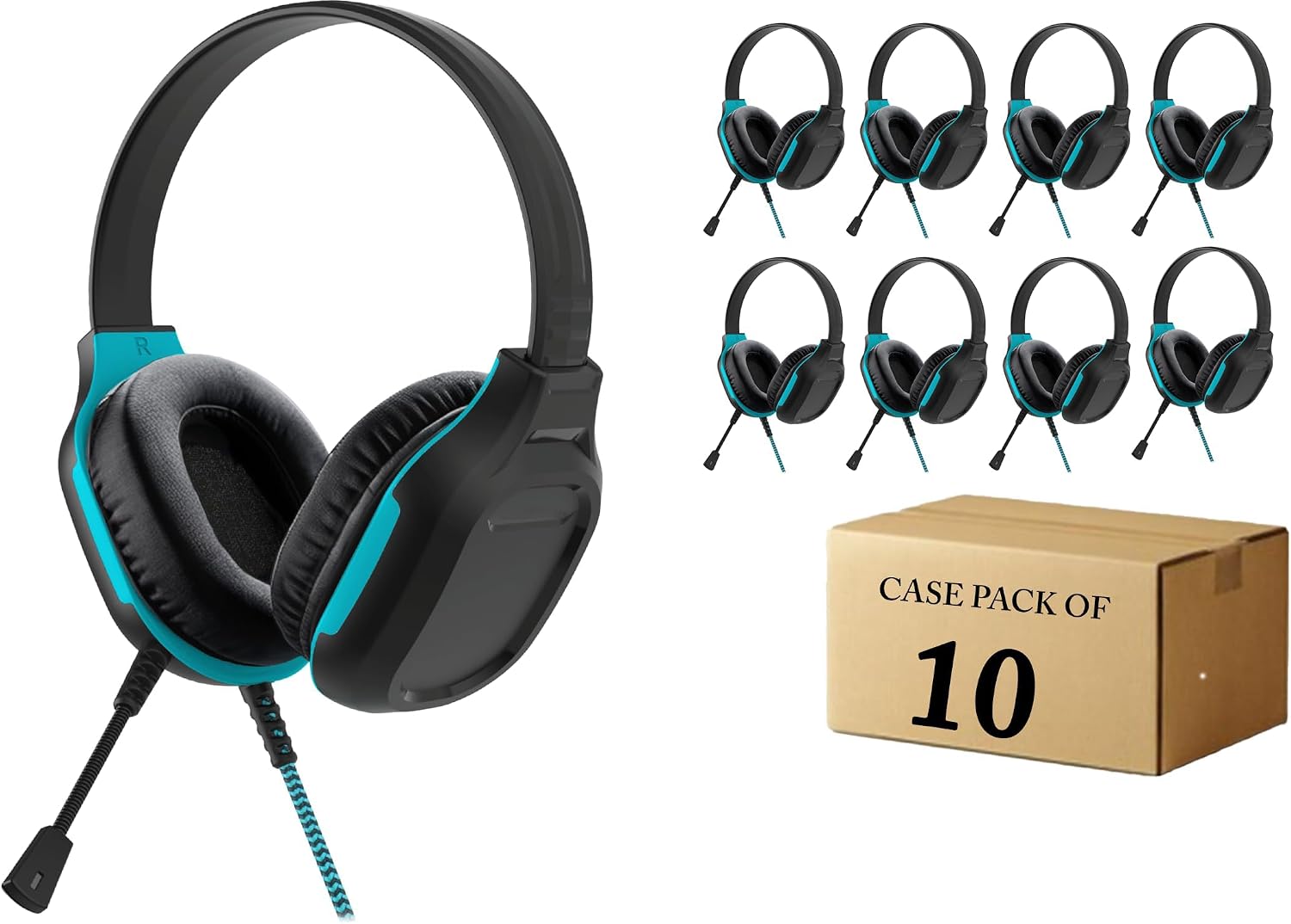 Gumdrop DropTech Wired Headphones w/Mic | 3.5mm (10 Pack) - Long Tangle Free Chew-Proof Cord Rugged Drop Tested and Comfortable for Kids, Students, Classroom and School Use - Black