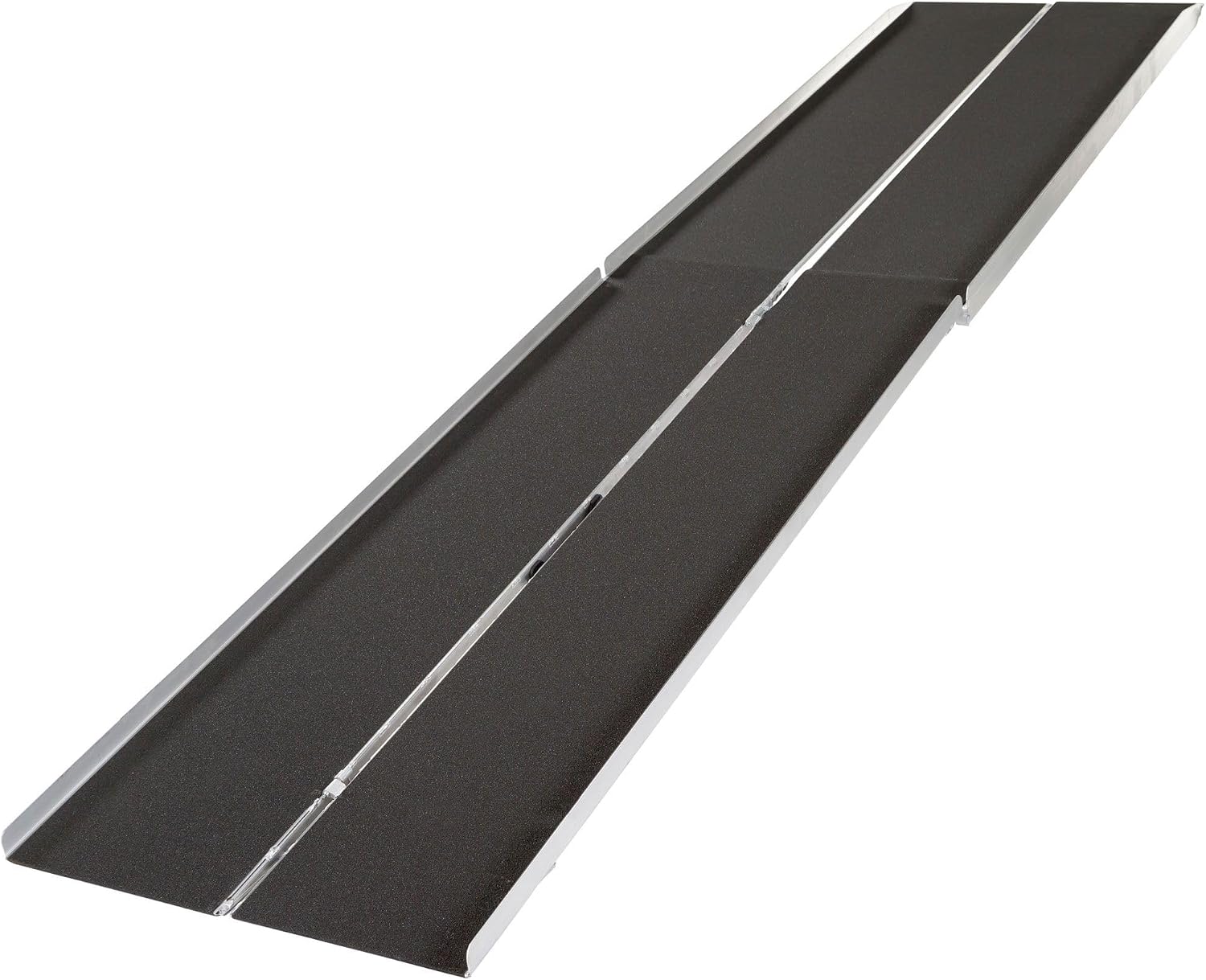 12' Portable Wheelchair Ramp for Home Steps & Entry, 600 lb Capacity, Folding, Non-Slip, for Scooter, Walker, Rollator, Silver Spring