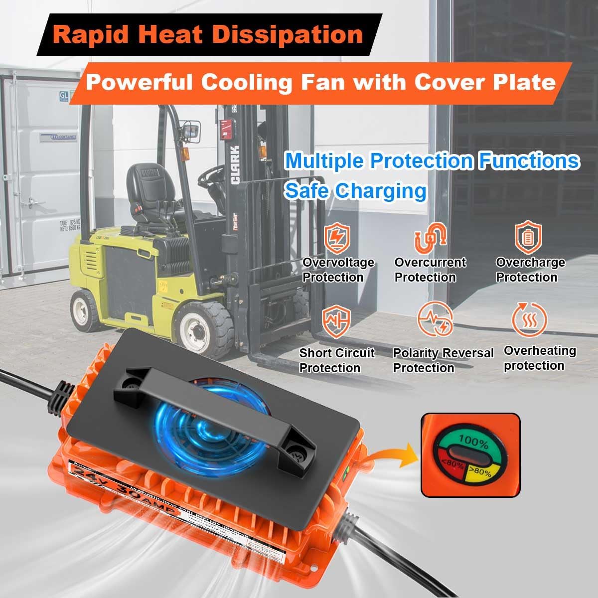 30A 24V Battery Charger 24 Volt Forklift Fast Charger with Anderson Plug Lead-Acid Battery Chargers for Sicorssors Lift, Pallet Jack, Lawn Mower, Floor Scrubberb