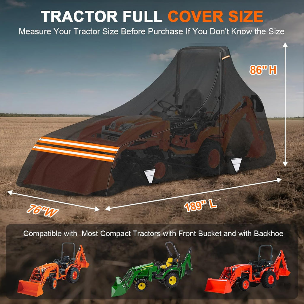 420D Waterproof Tractor Cover, Heavy-Duty All-Weather Protection Tractors Cover for Front Loaders & Backhoes, Compatible with John Deere, Kubota, Mahindra (S)