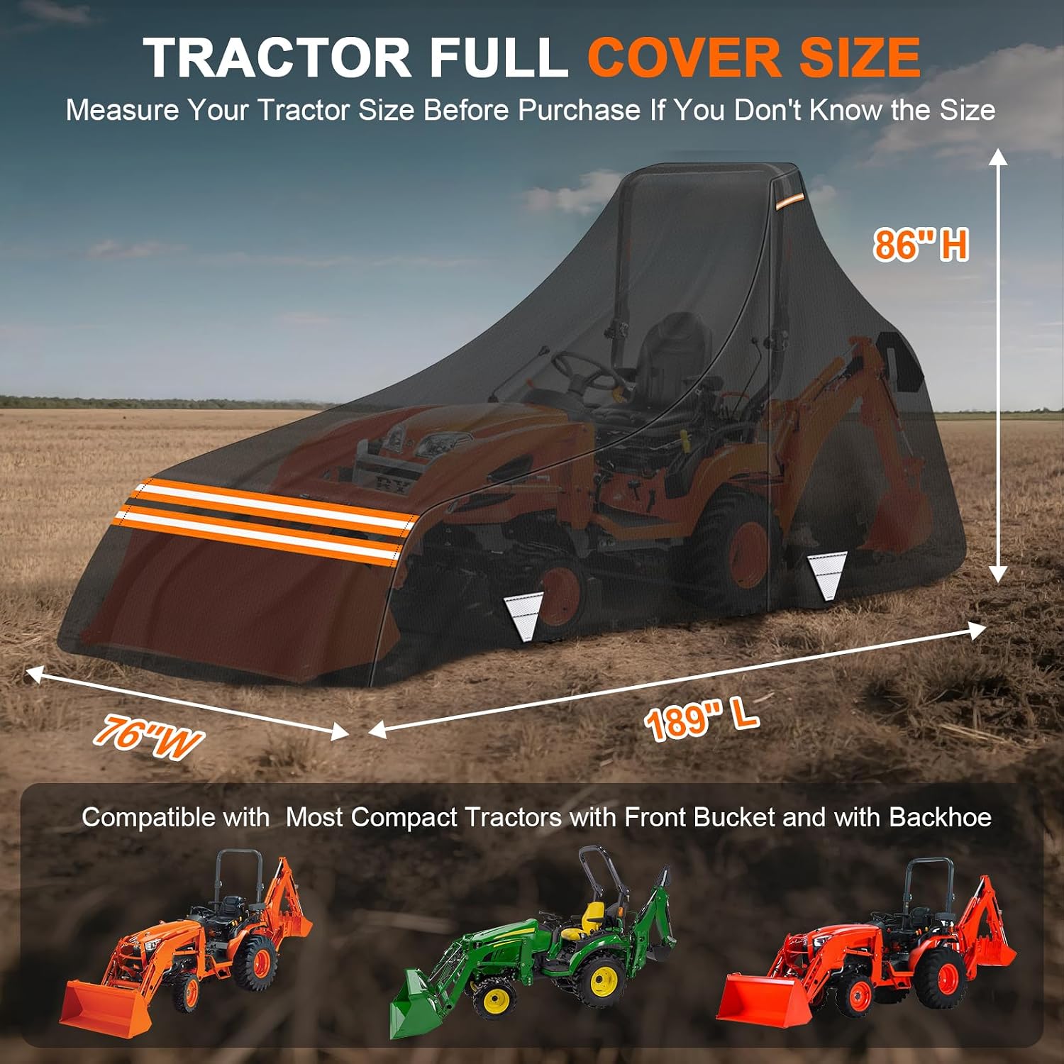 420D Waterproof Tractor Cover, Heavy-Duty All-Weather Protection Tractors Cover for Front Loaders & Backhoes, Compatible with John Deere, Kubota, Mahindra (S)