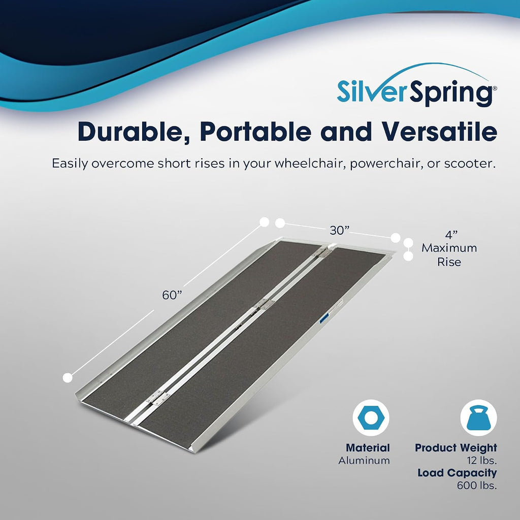 5' Wheelchair Ramp for Home Entry, Folding, Silver Spring