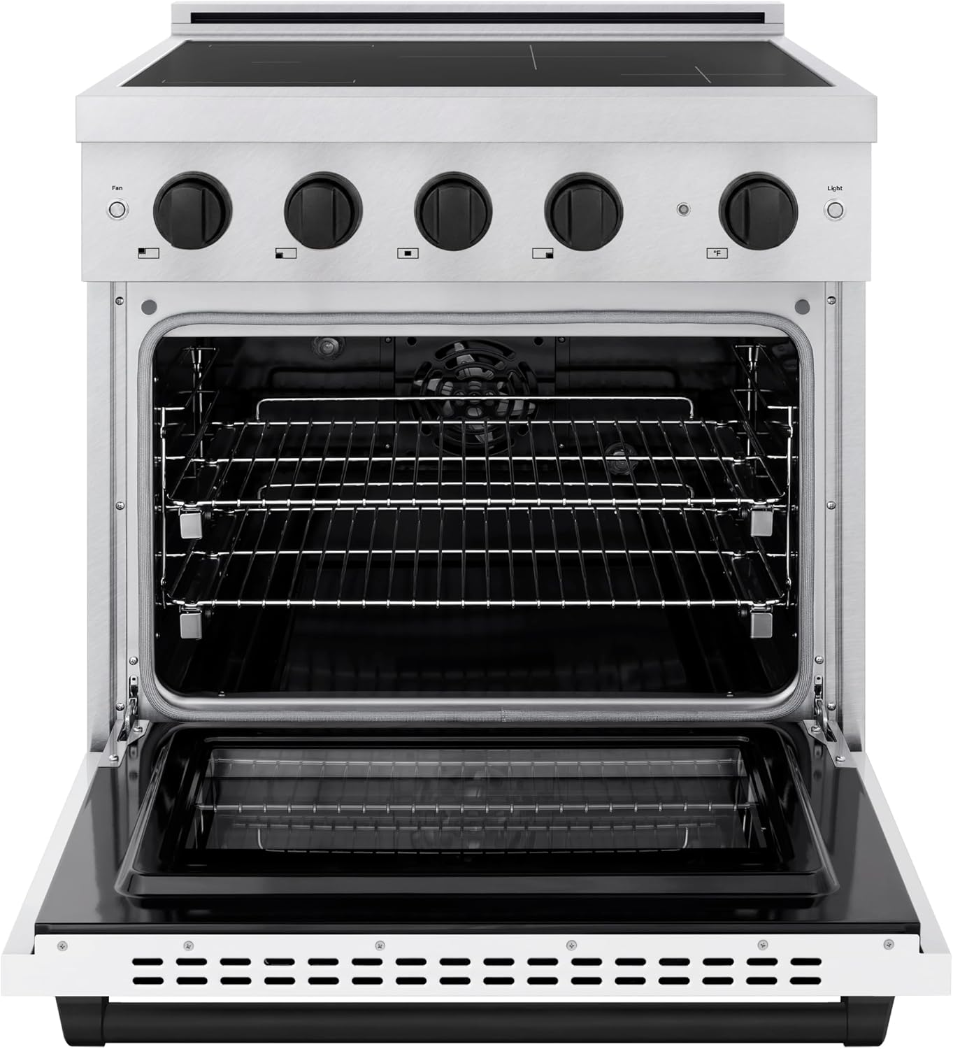 ZLINE Autograph Edition 30 in. 4.2 cu. ft. Paramount Induction Range with 4 Element Cooktop and Electric Convection Oven in Satin Stainless Steel with White Matte Door and Matte Black Accents
