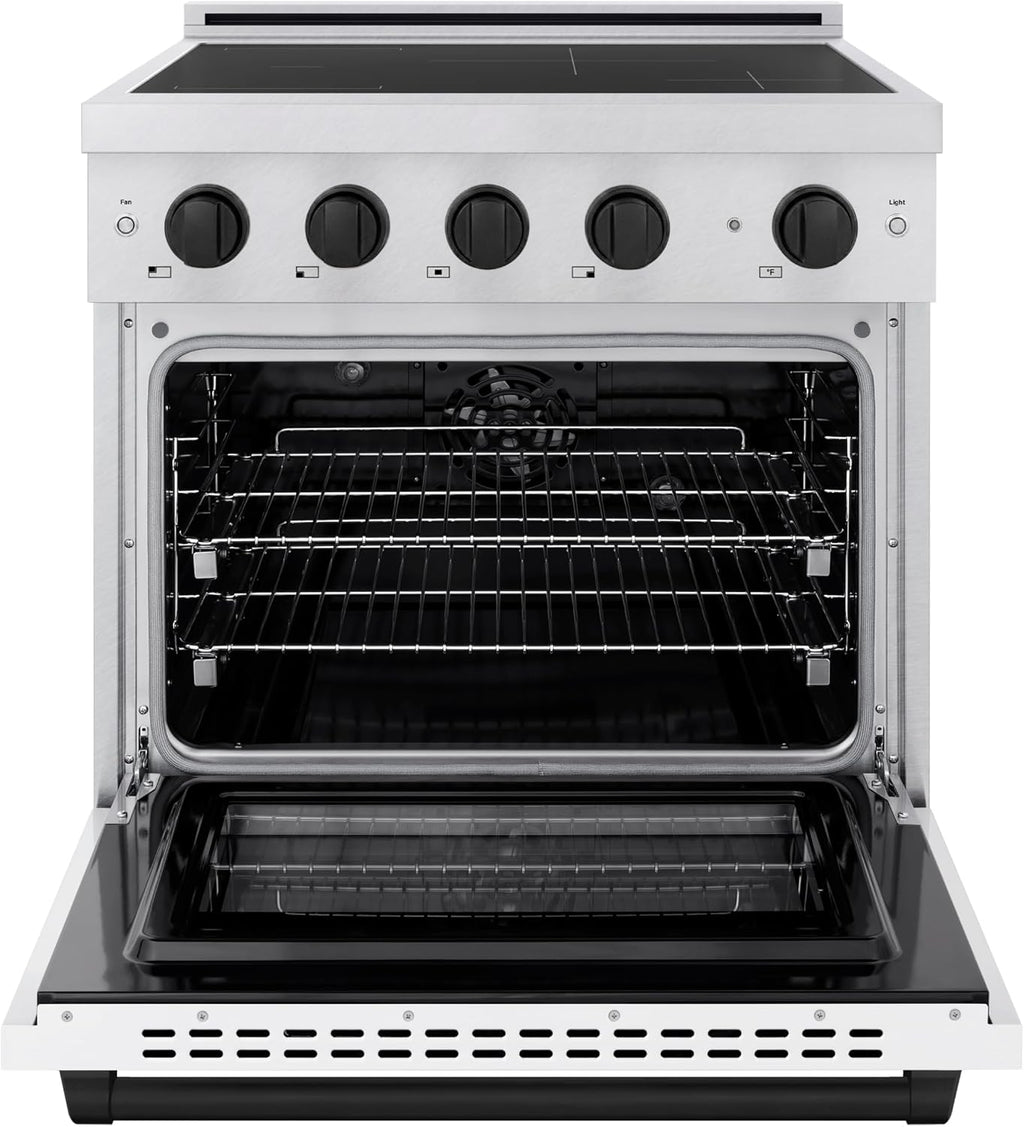 ZLINE Autograph Edition 30 in. 4.2 cu. ft. Paramount Induction Range with 4 Element Cooktop and Electric Convection Oven in Satin Stainless Steel with White Matte Door and Matte Black Accents