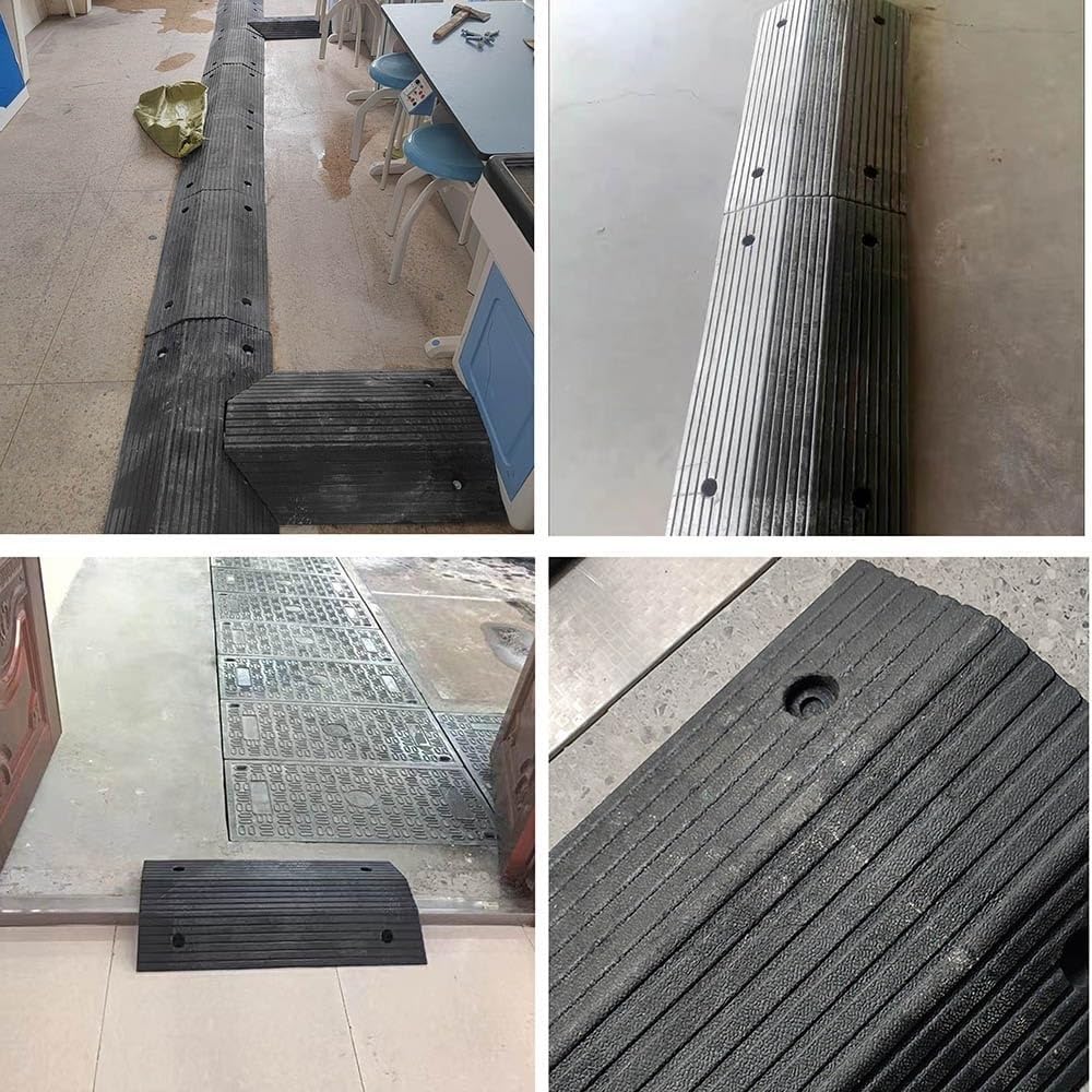 3' 4' Rise Bridge Ramp for Getting Thru Door, Non-Slip Entryway Ramp, Rubber Threshold Ramp, Driveway Curb Ramps, Indoor Outdoor Transition Ramps with Bottom Grid ﻿(3' Rise/80x40x8cm)