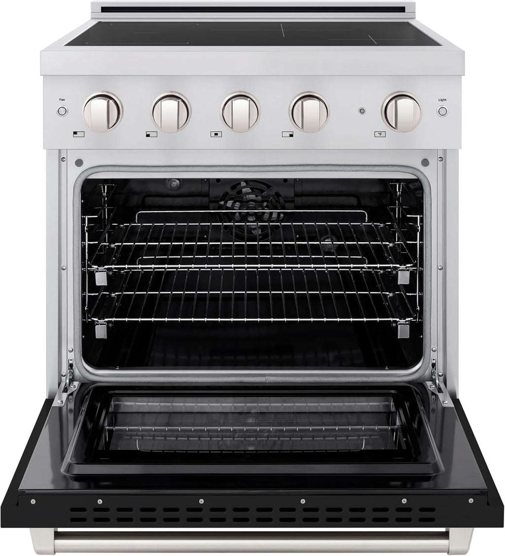 ZLINE 30 in. 4.2 cu. ft. Paramount Induction Range with 4 Element Cooktop and Electric Convection Oven in Stainless Steel with Black Matte Door (SINR-BLM-30)
