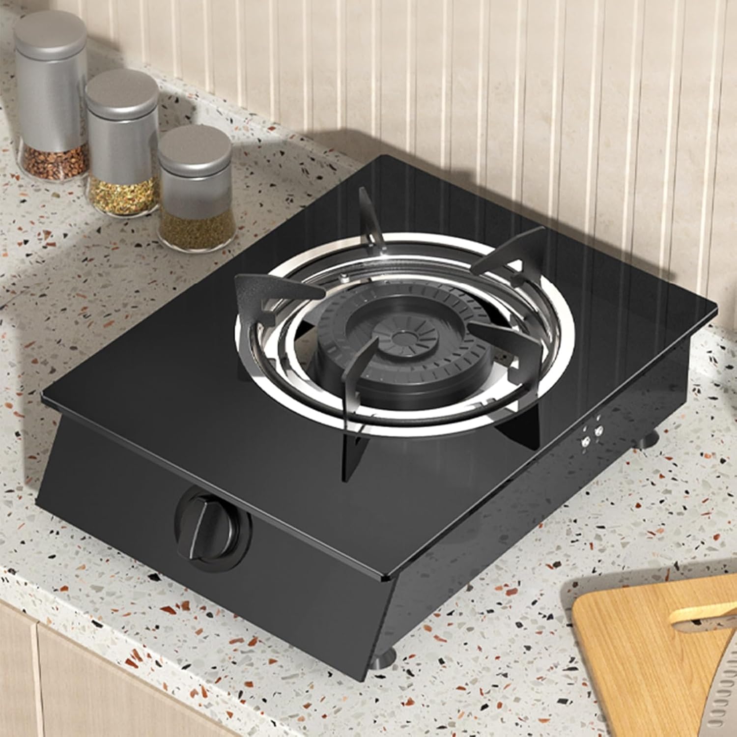 Gas Cooker 1 Burner,4.2KW Gas Stove,Gas/LP Gas Conversion Stove,Tempered Glass Cast Iron Pot Rack,with Flameout Protection,for Home Kitchen(LPG)