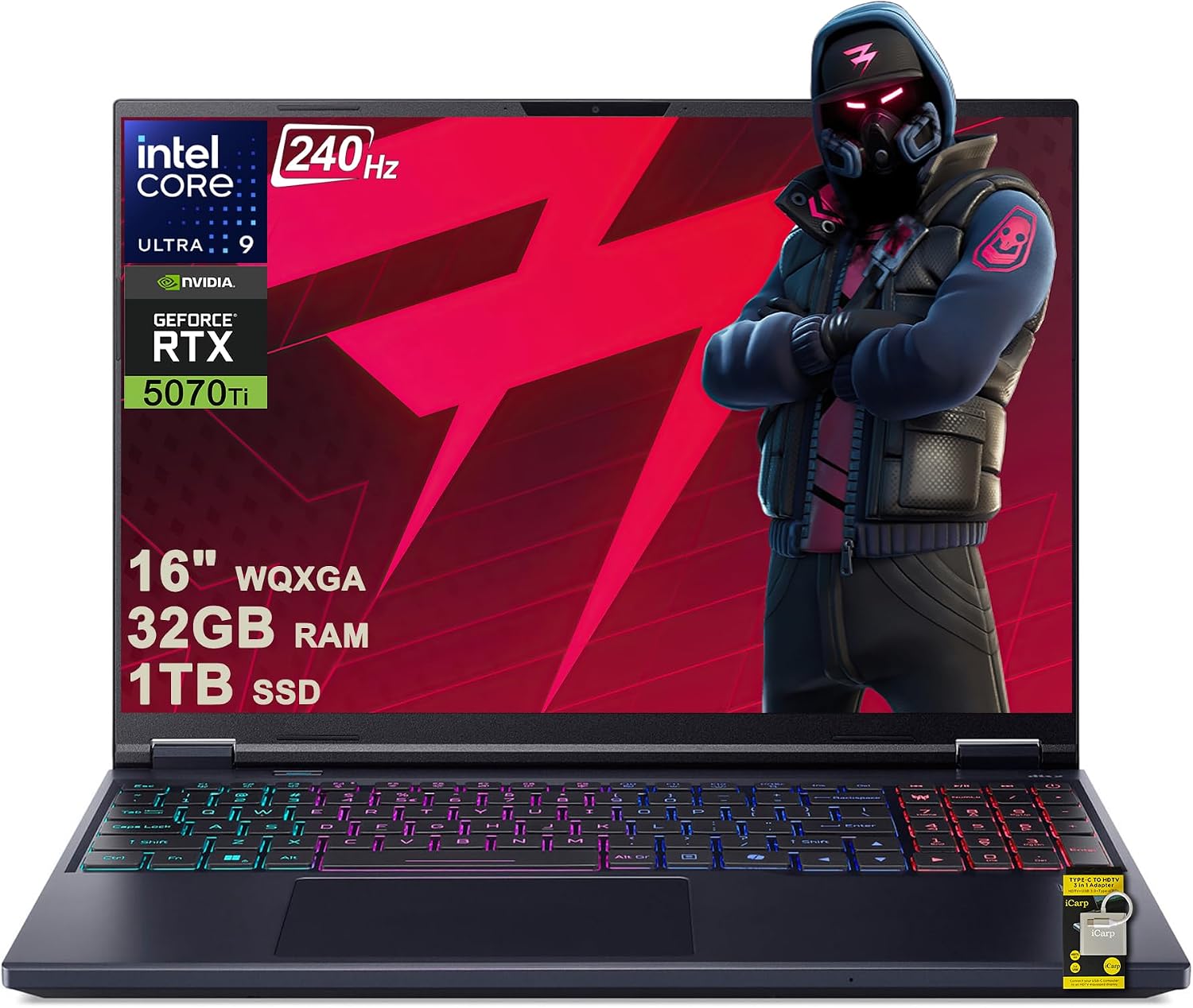 Acer Predator Helios Neo 16 AI Gaming Laptop 16' 2560x1600 IPS 240Hz (100% DCI-P3) Intel 24-core Ultra 9 275HX 32GB RAM 1TB SSD GeForce RTX 5070 Ti (Up to 992 AI Tops) Win11Pro ICP Hub