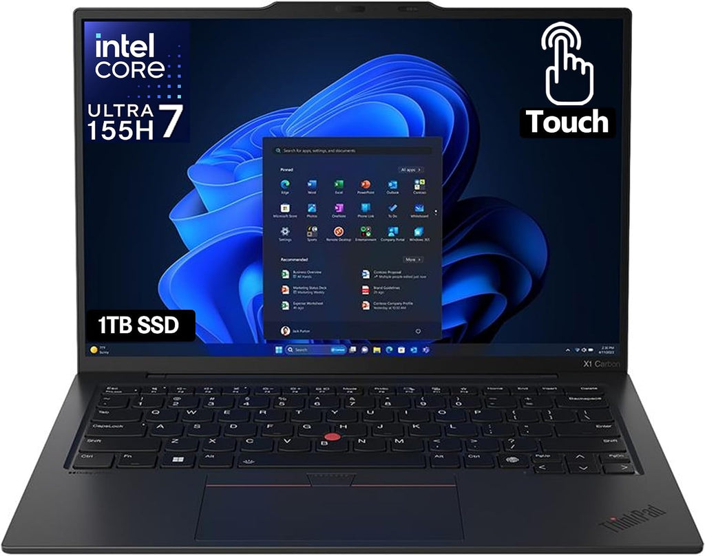 Lenovo Gen 12 ThinkPad X1 Carbon Laptop with Intel Ultra 7 155H Processor, 14' WUXGA 100% sRGB Touchscreen, 32GB 6400MHz DDR5 RAM, 1TB Gen4 Performance SSD, FHD+ IR+ RGB Camera, and Windows 11 Pro