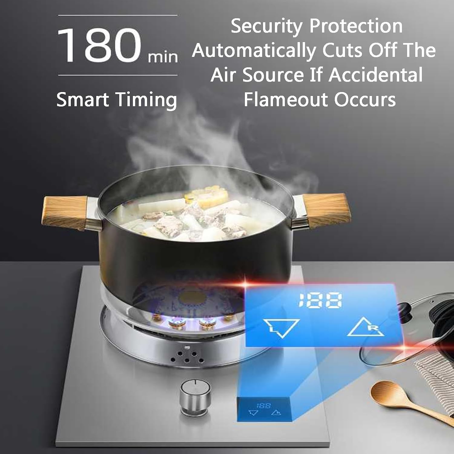 Gas Cooker,4.8kW Single-Burner Stainless Steel,Gas Stove with Timer,Suitable for Camping Restaurants Home Use(NG)