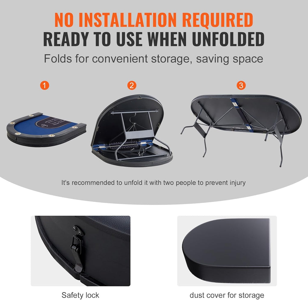 Happybuy 10 Player Foldable Poker Table, 84' Oval Card Table with Padded Rails & Stainless Steel Cup Holders, Portable Blackjack & Texas Hold'em Game Table