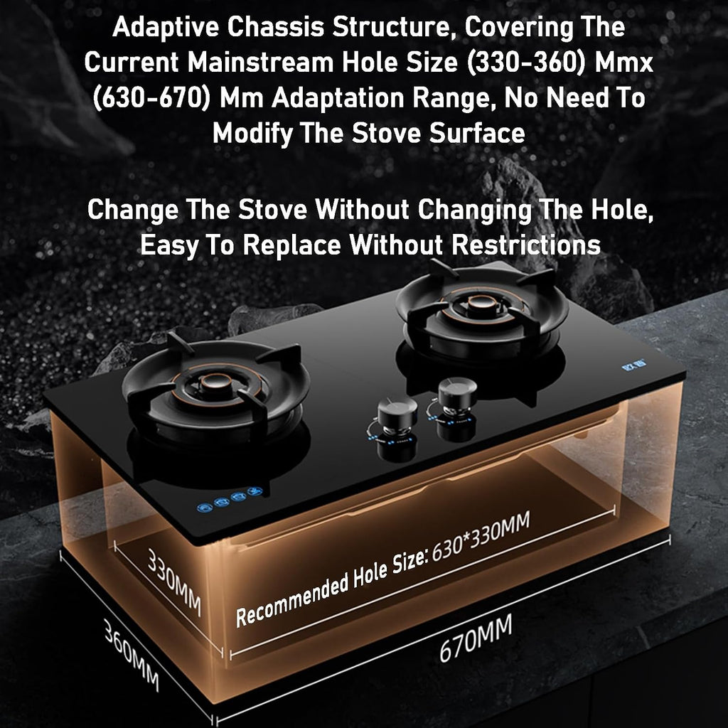 Double Burner Stove with Energy-gathering Stove Rack Burner,Tempered Glass Outdoor Portable Camping Stove,LPG or NG Can be Used 5.2kw High Power(NG)