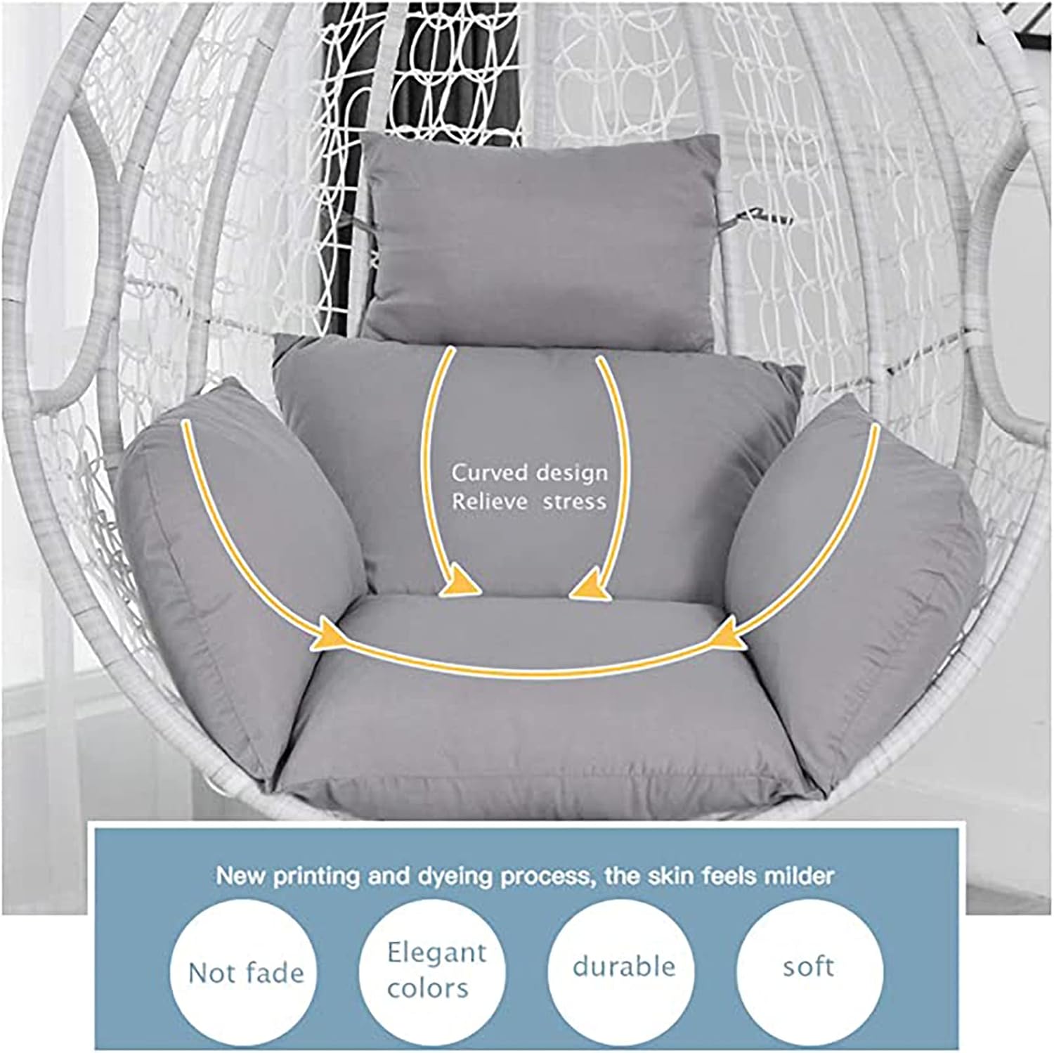HUHJYUGE Egg Chair Cushion Only, Outdoor Hanging Swing Chair Seat Cushion Replacement, Thicken Waterproof Washable Hammock Chair Cushion with Headrest and Armrests, for Garden