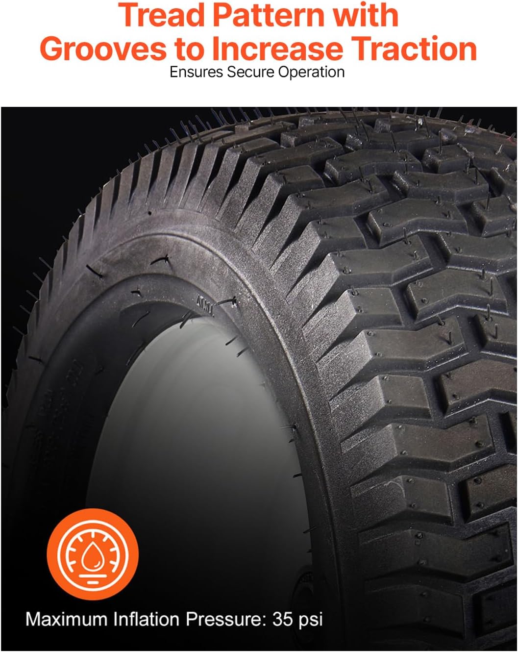 VEVOR Lawn Mower Tires, 16x6.5-8 in Tubeless Tractor Tires with Rim, 2 Pack Tire & Wheel, 3 in Offset Hub, Turf Pneumatic Tires, 3/4 in Bushing Size, 16 PCS Adapters for Riding Mower, Lawn Tractor