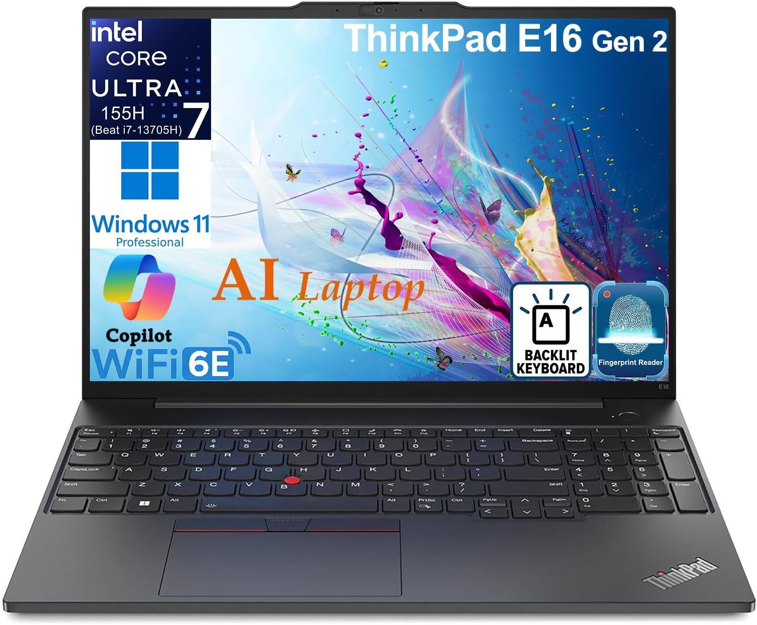 Lenovo ThinkPad E16 G2 Business Laptop Computer, Intel 16-Core Ultra 7 155H (Beat i7-13705H), 16GB DDR5 RAM, 1TB PCIe SSD, 16' FHD+, WiFi 6E, Backlit Keyboard, Fingerprint Reader, W11 Pro(Renewed)