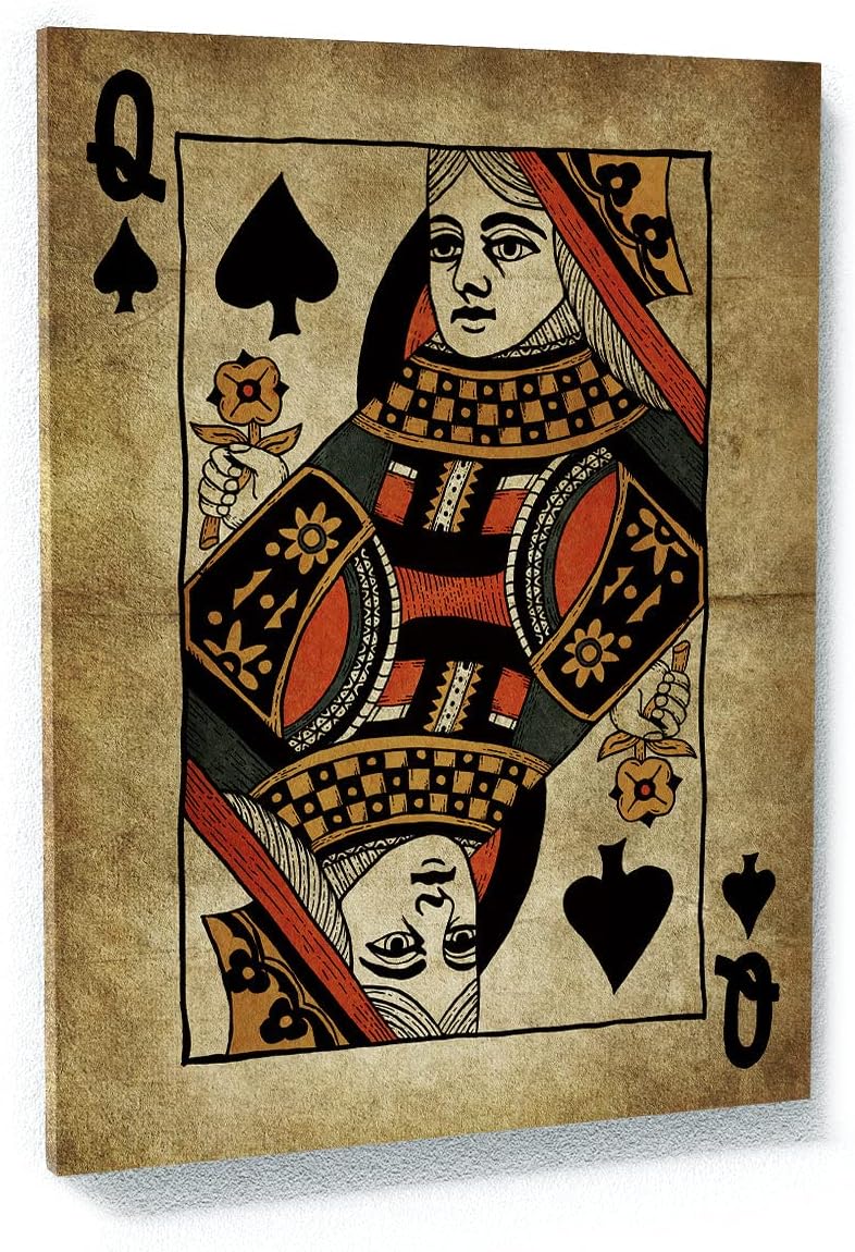 Sense Canvas Queen Card Spade X-Large 36x48 / 1.5' Canvas Art - Casino Deck of Card Game Room Vintage His and Hers Poker Royal Gambling Decor Wall Art Print Poster Painting