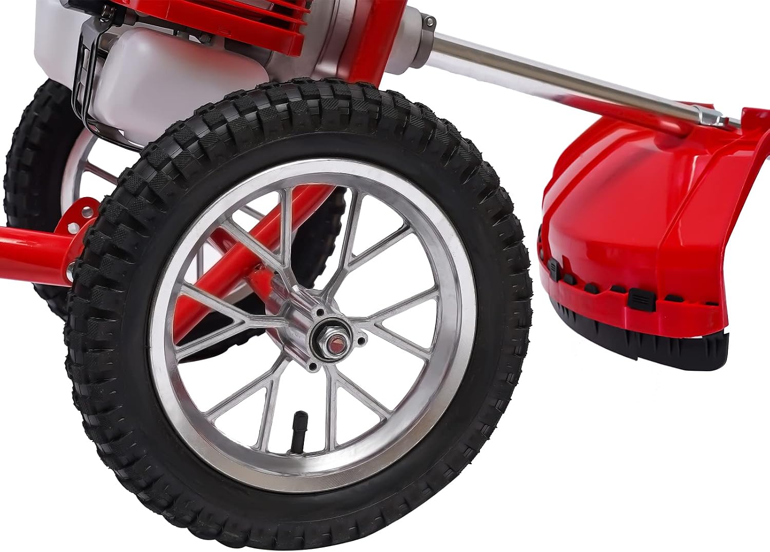 Walk Behind Weed Wacker Gas Powered 2-Stroke Lawn Mower, 2.41HP 49CC Air-Cooled Gasoline Garden Mower Weed Eater Brush Cutter with Wheels, Height Adjustable Grass Trimmer for Grass & Bush