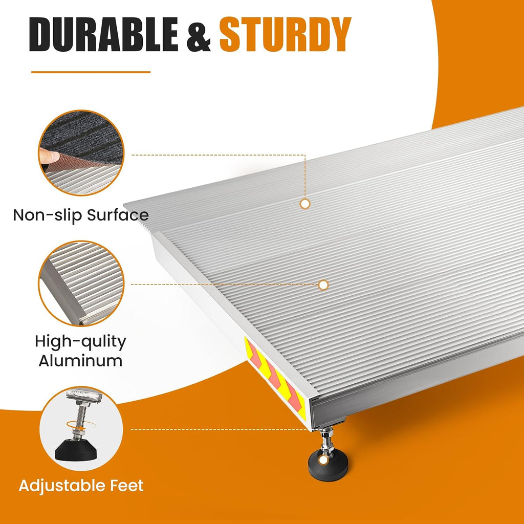 Threshold Ramps for Doorways, 3-4.7' Rise and 24'×36' Platform Aluminum Wheelchair Ramp, Heavy Duty 1500lbs Capacity Ramps for Wheelchairs for Home with Non-Slip Thick Door Mat