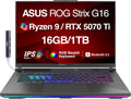 ASUS ROG Strix G16 G614 AI Gaming Laptop 16.0' 165Hz IPS WUXGA Display (AMD Ryzen 9 8940HX, GeForce RTX 5070 Ti 12GB, 16GB DDR5, 1TB SSD, RGB KB, Win 11 Home) w/DKZ USB Hub - G614PR-G16.R95070TI
