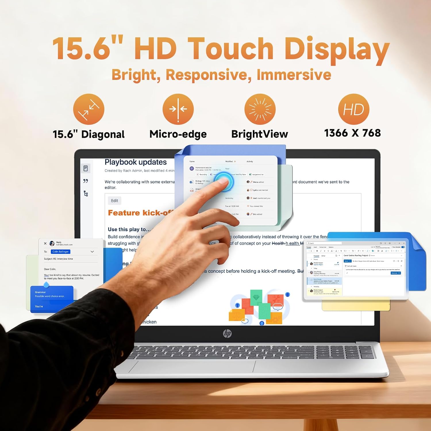 HP 15.6' Touch Screen Laptop 2026-13th Gen Intel i3-1315U(Up to 4.5GHz),15.6 inch Anti-Glare Display, Wins 11 Pro, Wi-Fi 6, AI Copilot for Business & School, Patented KB Kit (16GB RAM + 512GB SSD)