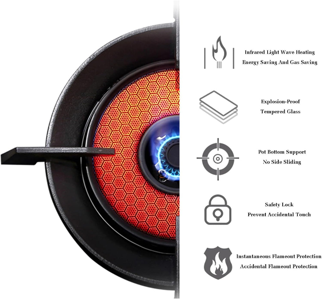 Gas Stove 1 Burner,4.2KW Gas Cooker,Gas/LP Gas Conversion Stove,Tempered Glass Cast Iron Pot Rack,with Flameout Protection,for Home Kitchen(LPG)