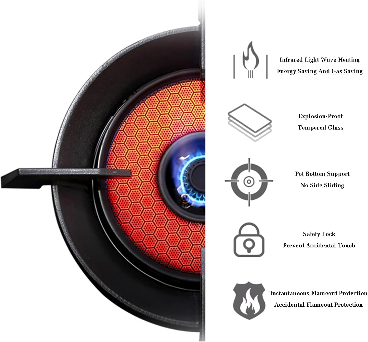 Gas Stove 1 Burner,4.2KW Gas Cooker,Gas/LP Gas Conversion Stove,Tempered Glass Cast Iron Pot Rack,with Flameout Protection,for Home Kitchen(LPG)
