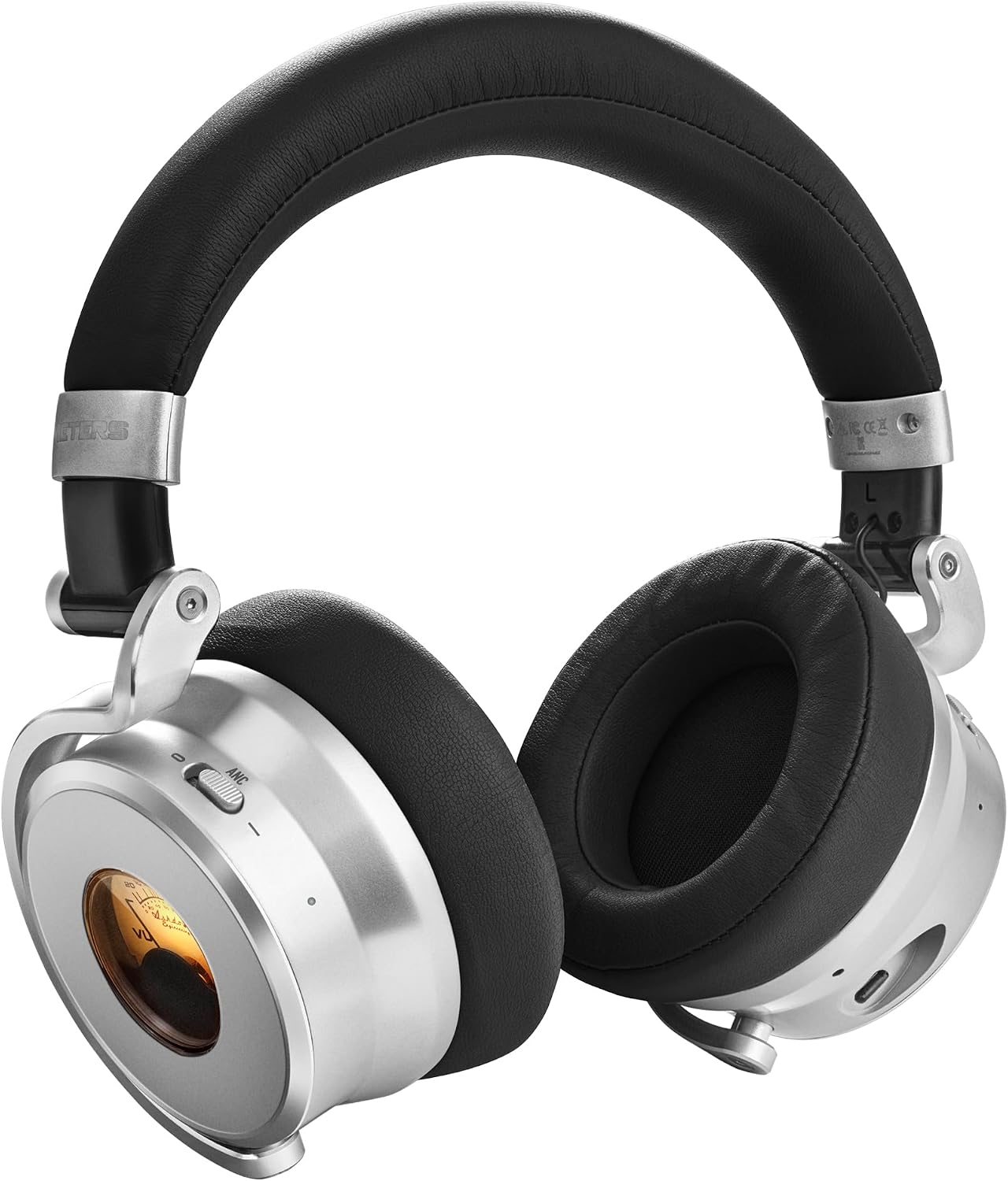 Meters OV-1-B-C Over-Ear Wireless Headphones with Active Noise Cancellation - Studio-Quality Sound with 16-Hour Playback & VU Display - Bluetooth 5.0, App-Controlled, 40mm Drivers (Black)