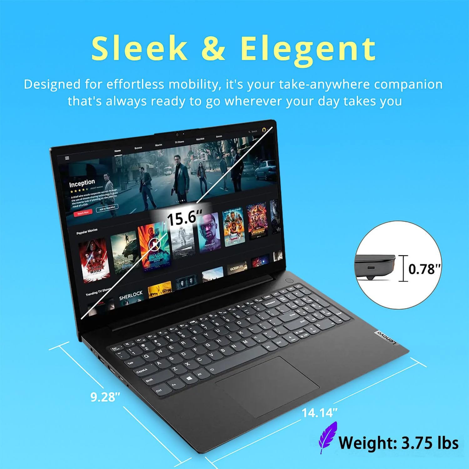 Lenovo V15 Business Laptop Computer, 15.6' FHD Display, Intel Processor, 16GB RAM, 512GB SSD, Long Battery Life, Privacy Shutter, Dolby Audio, Quiet Keyboard, Windows 11 Pro