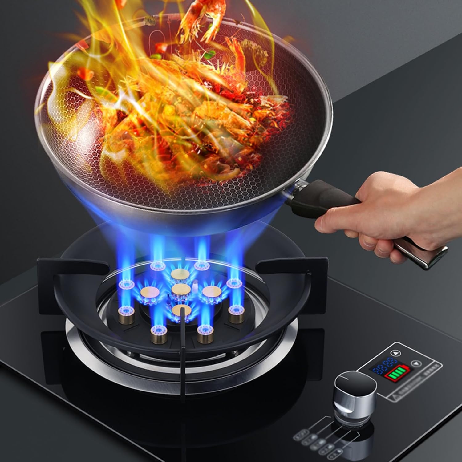 Gas Cooktop,Gas Cooker 1 Burner,9.0KW Nine-Cavity High-fire Timer,Gas/LP Gas Conversion Stove,with Flameout Protection,for Home Kitchen(NG)