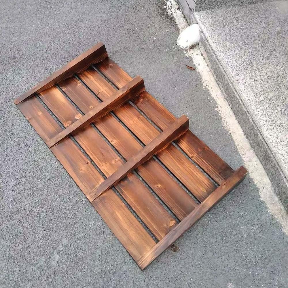 Portable Threshold Ramp Non-Slip Wood Threshold Ramp For Wheelchair，4' Lift Height Door Ramp For Home/Front Door/Yard/Patio/Entry Steps(Brushed brown,50x50x10cm)