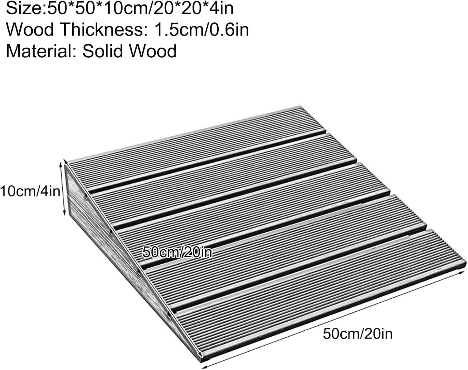 Solid Wood Curb Ramp, 3' to 10' Rise Height Heavy-Duty 2200 Lbs Capacity Wheelchair Ramp, Threshold Ramps, for Cars, Wheelchairs, Bikes, Motorcycles(Black,50 * 50 * 10cm/20 * 20 * 4in)
