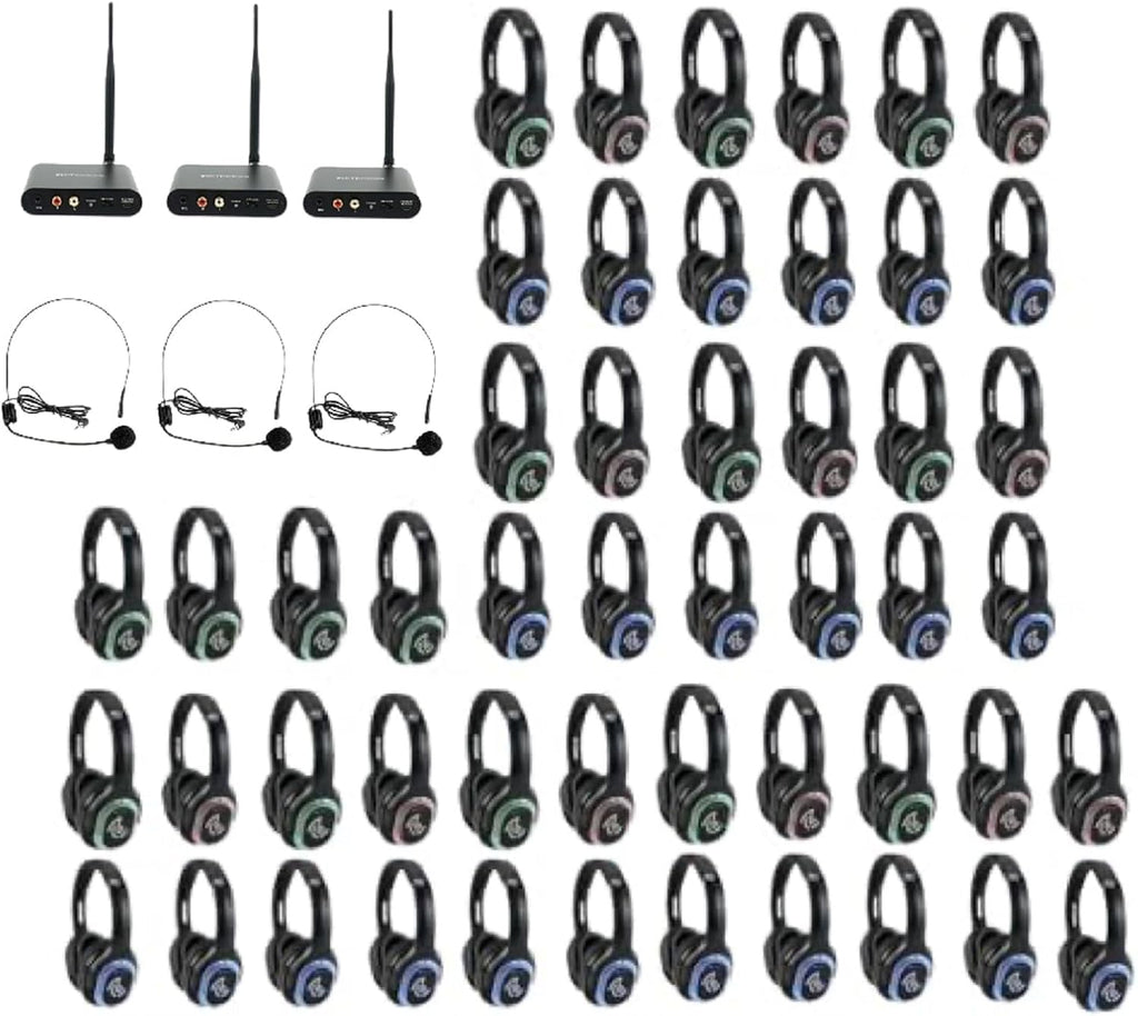 Retekess TA003 Silent Disco Headphones,300m Distance,3 Channel LED Light Silent Party Headphone Bundle,10 Hour Battery Life,Silent Disco for Birthday Party,Outdoor Movie,Teaching(50 Pack)