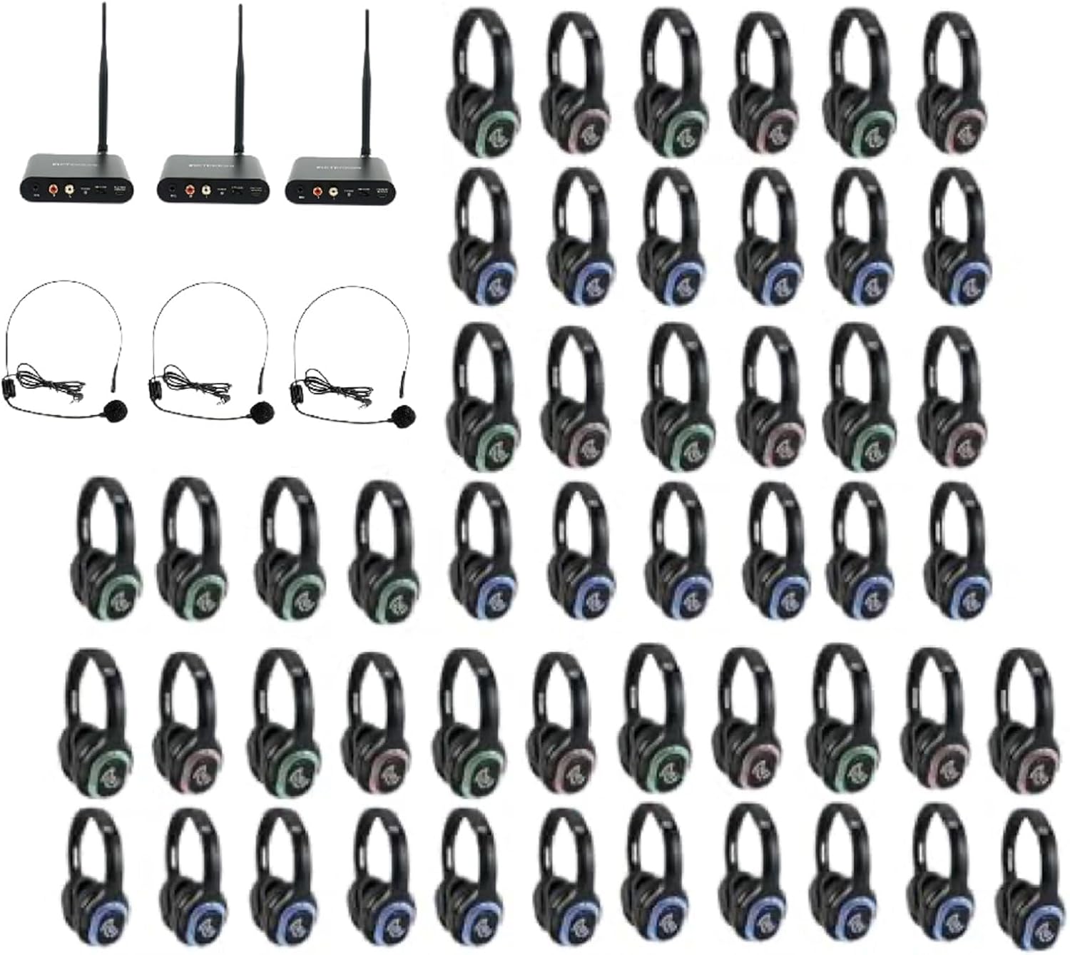 Retekess TA003 Silent Disco Headphones,300m Distance,3 Channel LED Light Silent Party Headphone Bundle,10 Hour Battery Life,Silent Disco for Birthday Party,Outdoor Movie,Teaching(50 Pack)