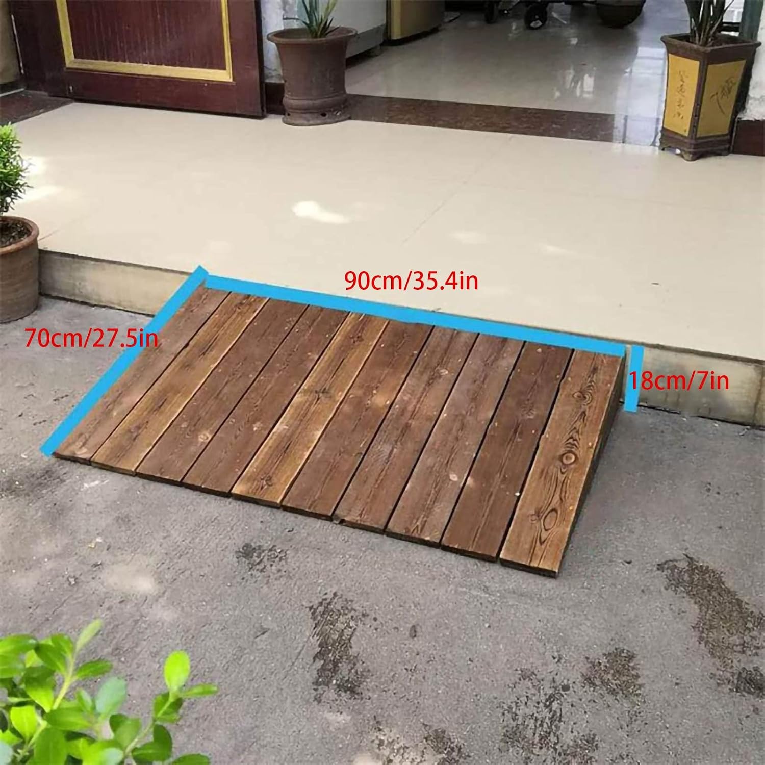 4' 7' 8' 10' 12' Rise Portable Threshold Ramp, Heavy Duty Entryway Ramp Sidewalk Curb Ramp, Anti-Slip Surface Wheelchair Ramp, for Driveway Car Bike (Size : 90x70x18cm)