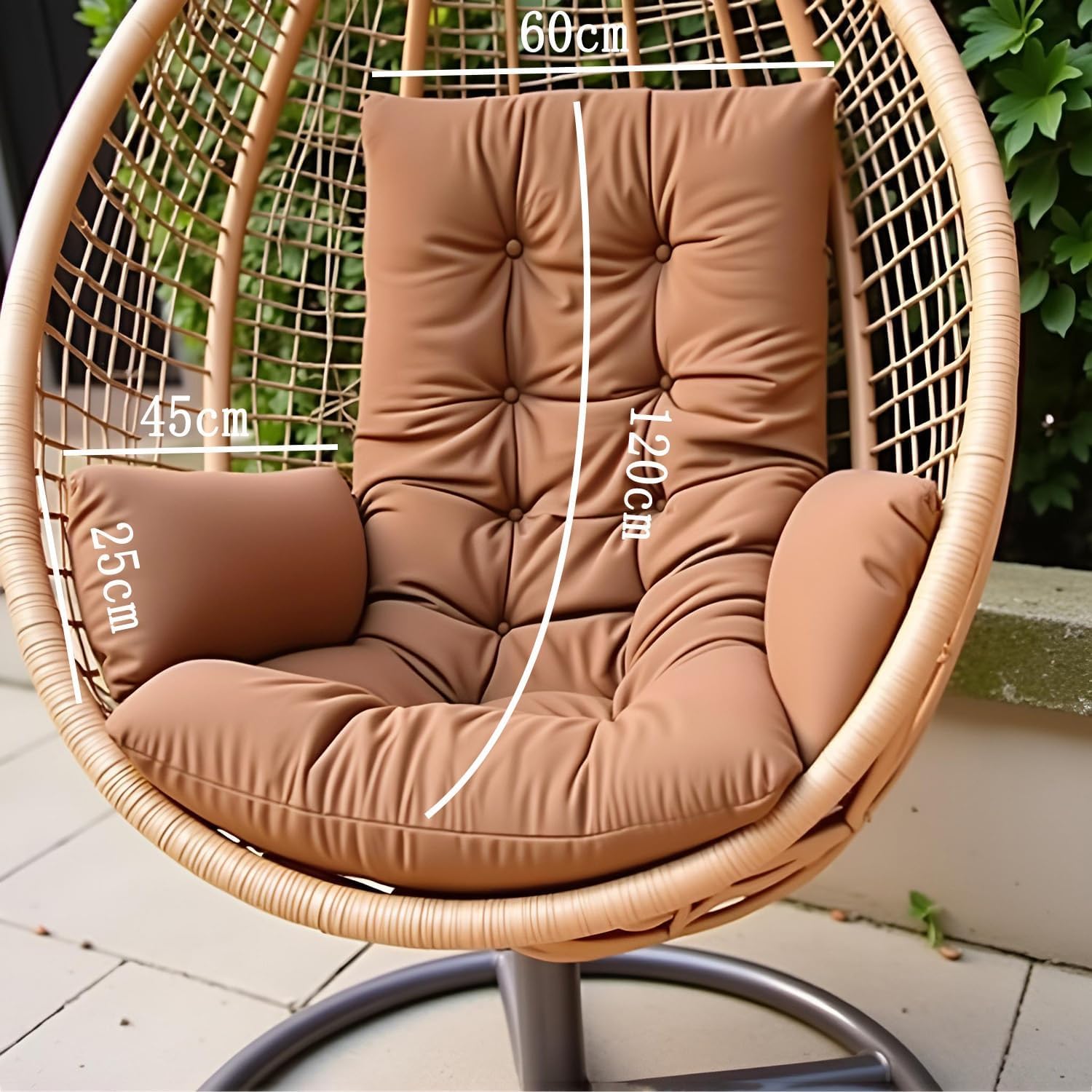 Egg Chair Cushion Replacement, Thickened Hanging Basket Seat Cushions, Indoor/Outdoor Patio Hammock Swing Chair Pad, Washable Egg Swing Cushion Brown
