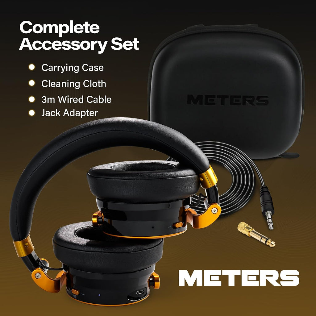 Meters OV-1-B-C Over-Ear Wireless Headphones with Active Noise Cancellation - Studio-Quality Sound with 16-Hour Playback & VU Display - Bluetooth 5.0, App-Controlled, 40mm Drivers (Jamaica)